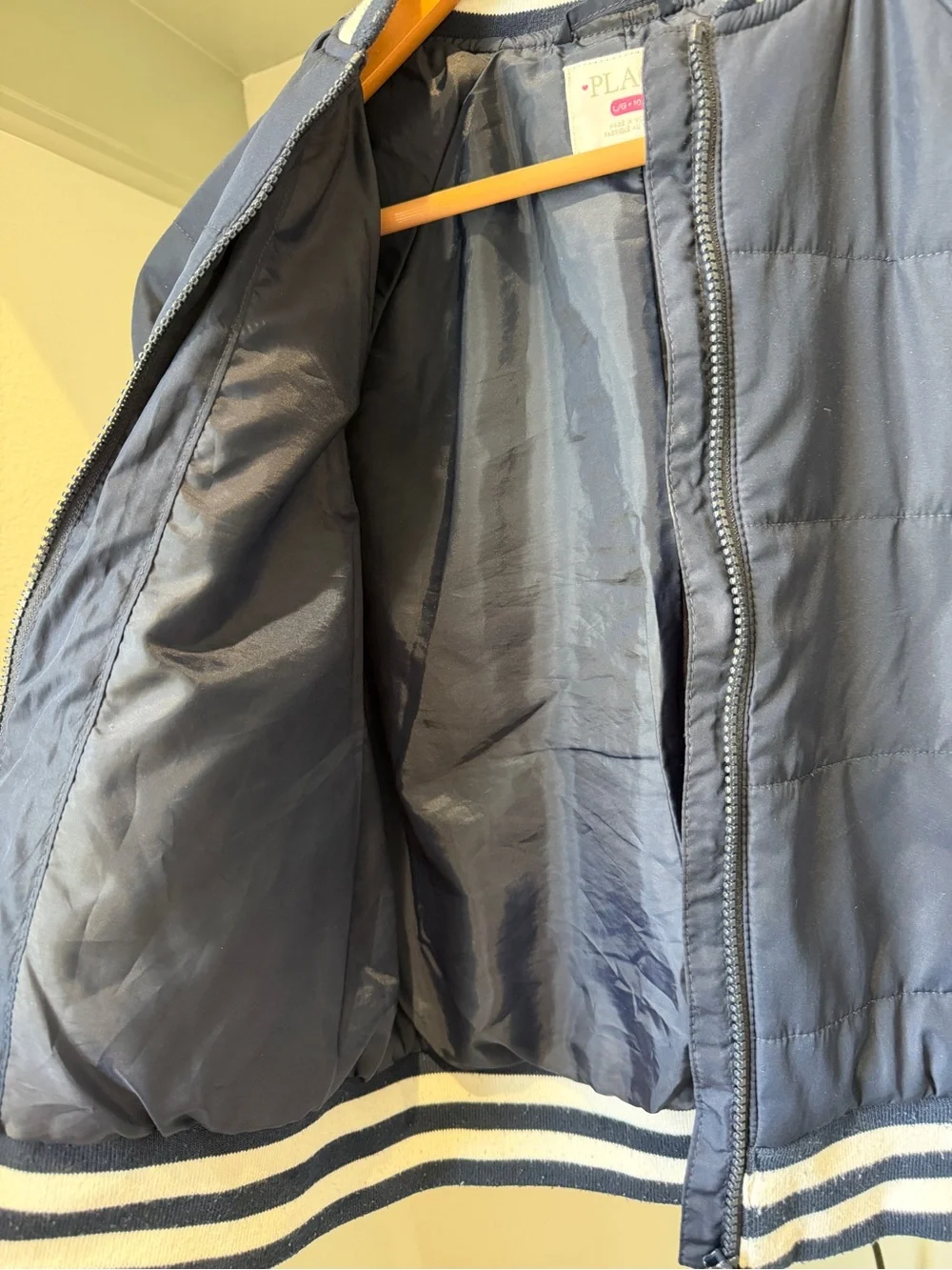 Children’s Place, Navy Bomber Jacket with Stripe Trim, size 10/12 Large